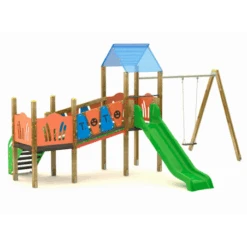 PARQUE INFANTIL CON PUENTE, TOBOGÁN Y COLUMPIO 35T6D
